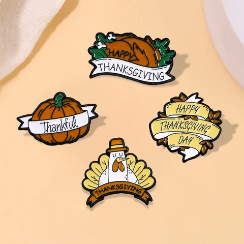 Thanksgiving Enamel Turkey Pumpkin Brooch Pin Alloy Thanksgiving Day Badge For Clothes Bag Holiday Gift For Women Men