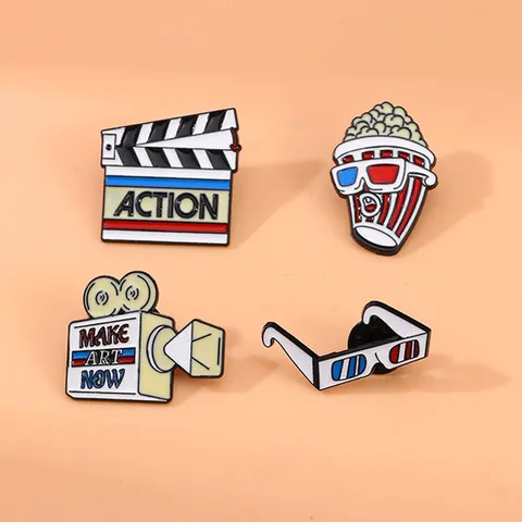 Creative Cartoon Cinema Elements Brooch Popcorn Projector 3D Glasses Clapperboard Alloy Badge Enamel Action Pin Jewelry