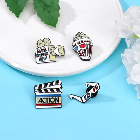 Creative Cartoon Cinema Elements Brooch Popcorn Projector 3D Glasses Clapperboard Alloy Badge Enamel Action Pin Jewelry