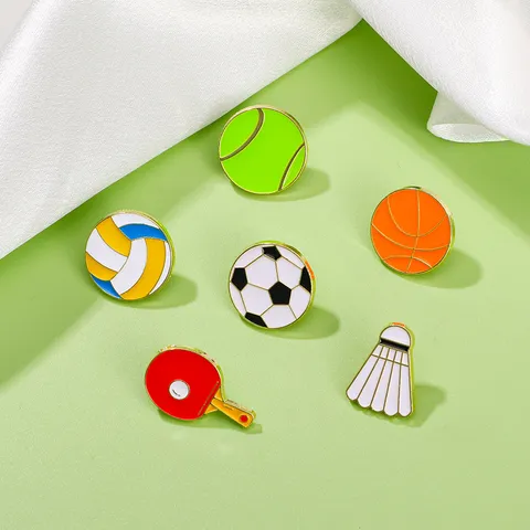 Cute Sport Series Cartoon Enamel Brooch Pin Alloy Basketball Football Tennis Shaped Badge For Kids Clothes Bag Decoration Pin
