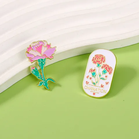Carnation Mother's Day Brooch Enamel Floral Badge Original Design Alloy Flower Pin For Clothing Backpack Jewelry Decoration Accessories