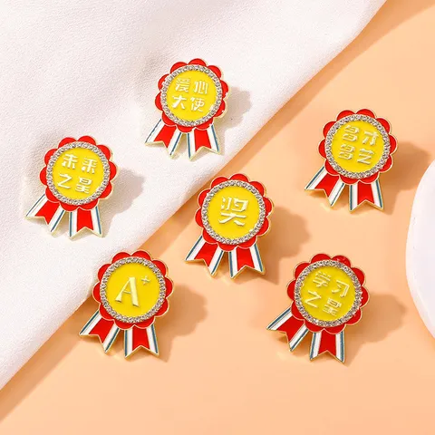 Original Enamel Rhinestone Alloy Medal Brooch For Students Schoolbag Decoration Award Honor Badge Jewelry Gift