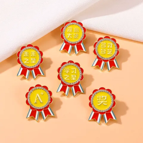 Original Enamel Rhinestone Alloy Medal Brooch For Students Schoolbag Decoration Award Honor Badge Jewelry Gift