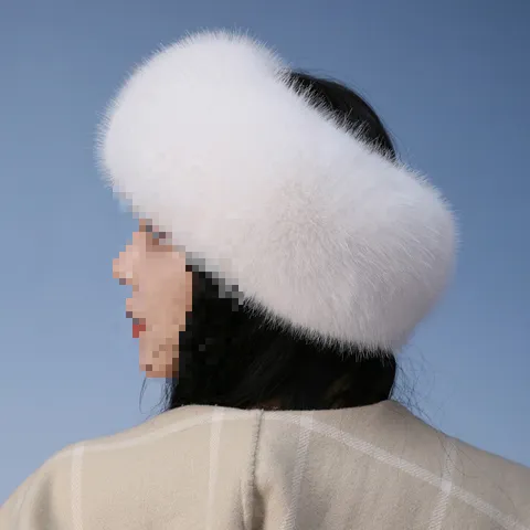 Vrouwen Winter Imitatie Vossenbont Hoed Verdikte Pluche Warme Muts Effen Kleur Zacht Pluizig Hoofdband Koud Weer Hoofdtooi