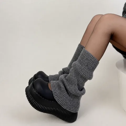 Donne Inverno Scaldamuscoli Lavorati a Maglia Svasati a Coste Calze Impilate Giapponese Versatile Copri Gamba Accessori Moda