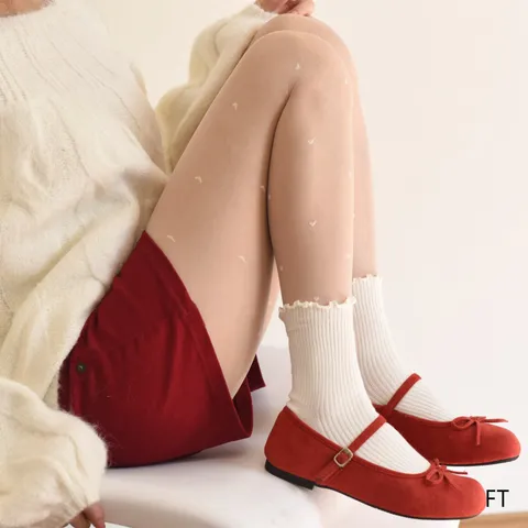 Women Winter Fleece Lined Bare Legs Tights Japanese Sweet Heart Polka Dot Jacquard Pantyhose Thermal Slimming Footed Tights