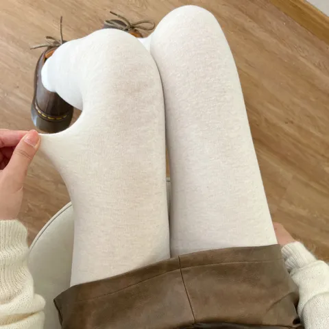Women Winter Thickened Fleece Lined Tights High Waist Warm Solid Color Stirrup Thermal Slimming Leggings Pants