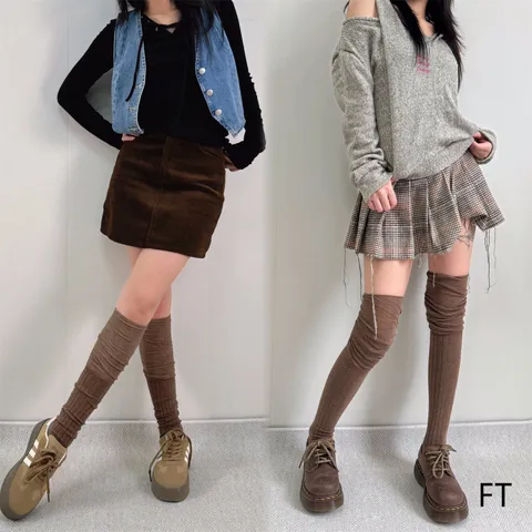 Women Over The Knee Thigh High Socks Fall Winter Cotton Wide Stripe Slouchy Casual Long Boot Socks Daily Wear