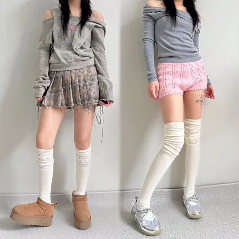 Women Over The Knee Thigh High Socks Fall Winter Cotton Wide Stripe Slouchy Casual Long Boot Socks Daily Wear