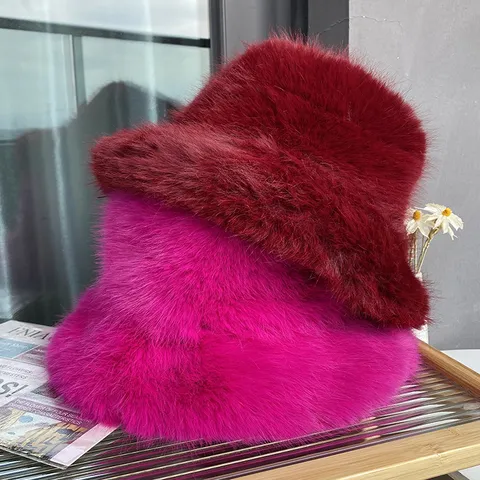 Women Winter Faux Fur Bucket Hat Thickened Warm Plush Fisherman Hat Soft Casual Outdoor Windproof Basin Hat