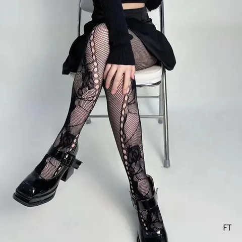 Dames Sexy Vintage Floral Opengewerkte Netpanty Gothic Dark Style Slim Fit Mesh Kousen Herfst Winter Beenmode