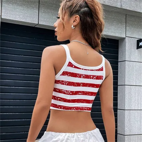 Women Casual American Flag Print Tank Top Summer Streetwear Slim Fit Sleeveless Cami Top Independence Day Clothing
