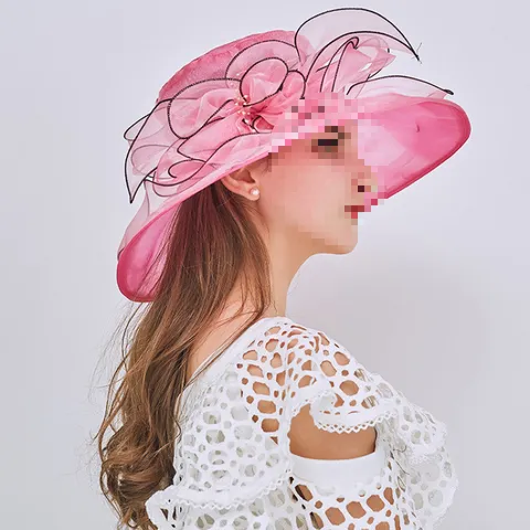 Women Summer Organza Sun Hat Wide Brim Floral Mesh Beach Sunhat Elegant Vacation Sun Protection Hat