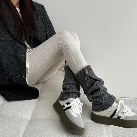 Women Winter Thick Warm Pantyhose Vintage Cable Knit Solid Color Footed Tights Fashion Slimming Leggings Daily Casual Wear