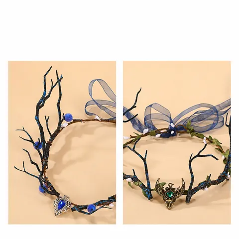 Diadema de Guirnalda de Ramas y Astas Góticas de Halloween Corona de Elfo Tocado de Espinas para Fiestas Accesorios para el Cabello