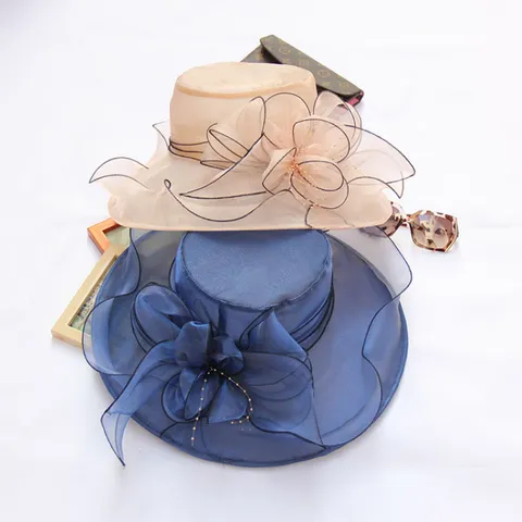 Women Summer Organza Sun Hat Wide Brim Floral Mesh Beach Sunhat Elegant Vacation Sun Protection Hat