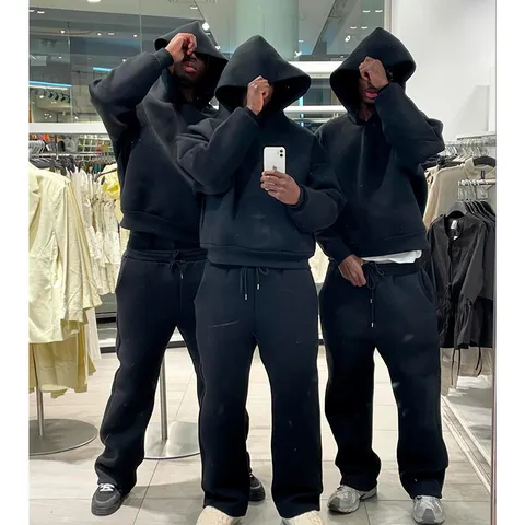 Conjunto de Sudadera con Capucha y Pantalón de Chándal Oversize Color Sólido Unisex Casual Manga Larga Sudadera Pantalones Jogger