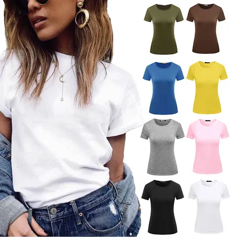 Dames Casual Effen Kleur Korte Mouw T-Shirt Basis Slim Fit Ronde Hals Polyester Top