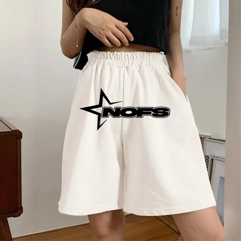 Unisex American Streetwear Hip Hop Casual Shorts High Waist Loose Drawstring Five Point Shorts With Star Letter Print