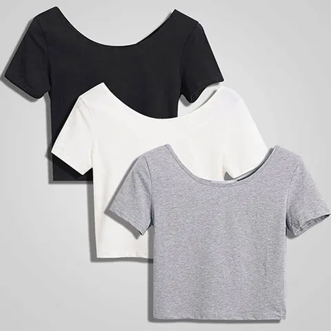 Donna Estate Casual Slim Fit Crop Top Manica Corta Scollo a U Tinta Unita T-Shirt Sportivo Abbigliamento Quotidiano