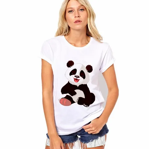 Camiseta Casual de Manga Corta con Cuello Redondo para Mujer Verano Corte Suelto Estampado de Panda Top de Poliéster