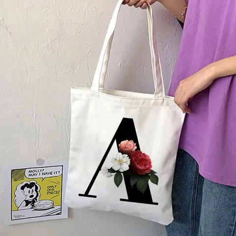 Borsa Tote in Tela da Donna Vintage Floreale Stampa Lettera Casual Shopper Borsa a Mano Riutilizzabile Eco Borsa Spesa Manico Superiore