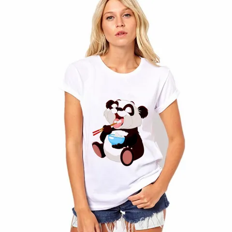 Camiseta Casual de Manga Corta con Cuello Redondo para Mujer Verano Corte Suelto Estampado de Panda Top de Poliéster