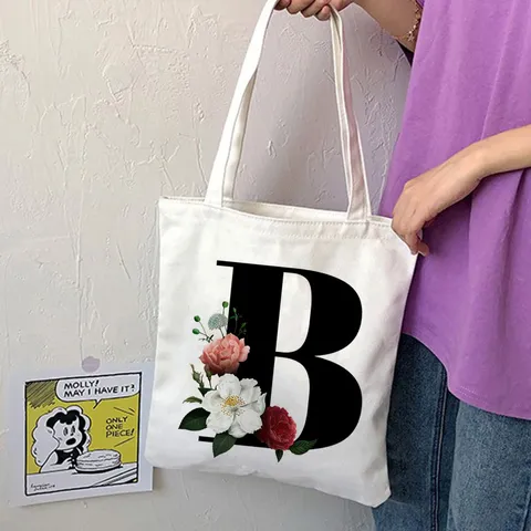 Borsa Tote in Tela da Donna Vintage Floreale Stampa Lettera Casual Shopper Borsa a Mano Riutilizzabile Eco Borsa Spesa Manico Superiore
