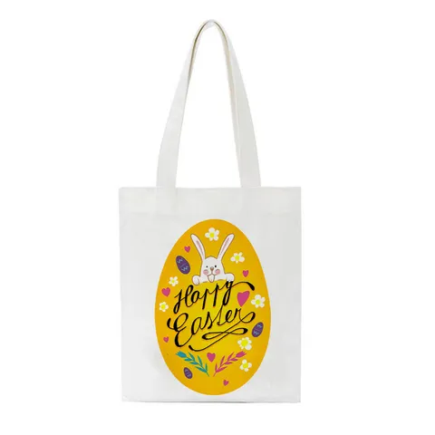 Easter Bunny Printed Canvas Tote Bag Reusable Shopping Bag Casual Eco Friendly Shoulder Bag Holiday Party Gift Bag
