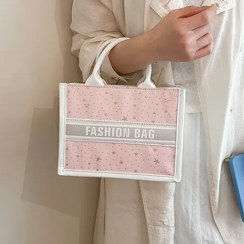 Women Star Embroidery Tote Bag Large Capacity Handbag Chic PU Leather Shoulder Bag Urban Minimalist Underarm Bag Fashion Handheld Bag