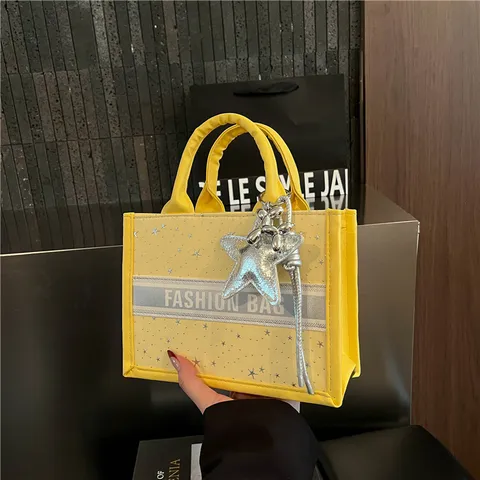 Women Star Embroidery Tote Bag Large Capacity Handbag Chic PU Leather Shoulder Bag Urban Minimalist Underarm Bag Fashion Handheld Bag