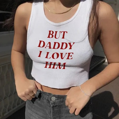 Women's Y2K Graphic Print Ribbed Knit Crop Tank Top Casual Sleeveless Summer Streetwear Basic Fitted Shirt