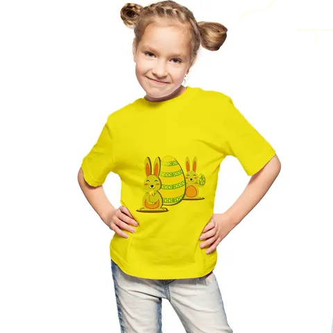 Kids Easter Bunny Print Short Sleeve T-Shirt Children Casual Round Neck Polyester Pullover Top