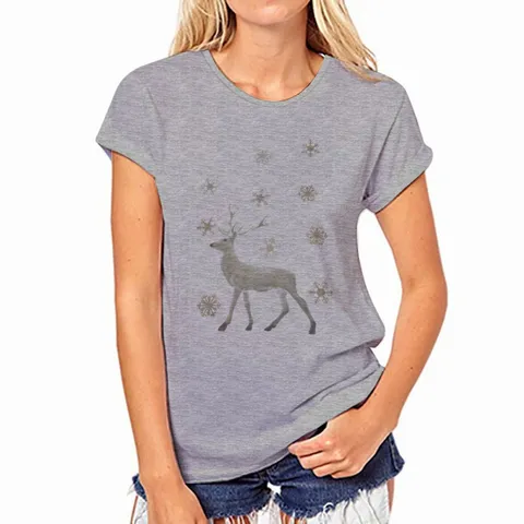 Women's Casual Short Sleeve Crew Neck T-Shirt Christmas Printed Pullover Top Festive Holiday Graphic Tee