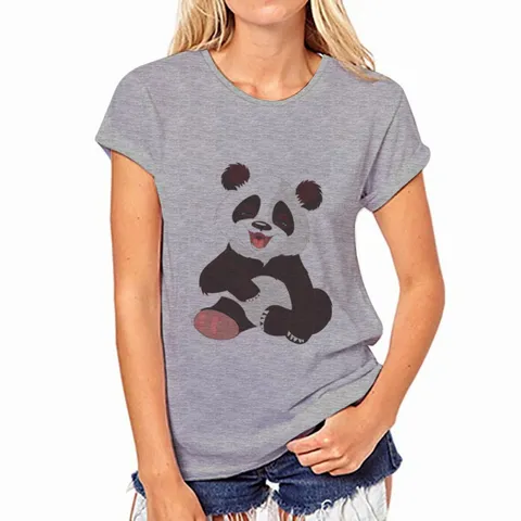 Mujer Casual Gris Manga Corta Camiseta Lindo Dibujo Animado Estampado Cuello Redondo Algodón Verano Básico Suelto Top Ropa