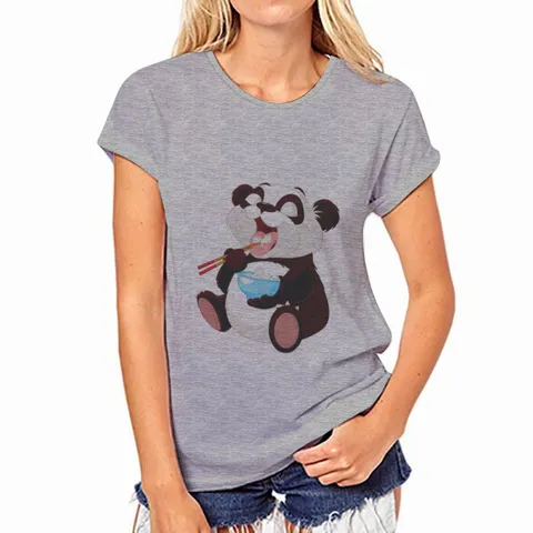 Mujer Casual Gris Manga Corta Camiseta Lindo Dibujo Animado Estampado Cuello Redondo Algodón Verano Básico Suelto Top Ropa