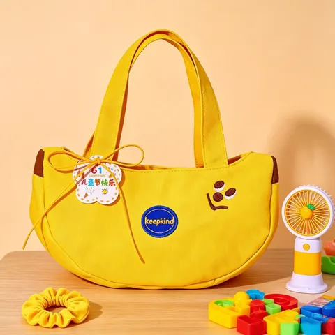 Cute Banana Shaped Canvas Handbag For Women Fresh Embroidery Tote Bag Magnetic Buckle Casual Daily Commute Carrying Gift Bag