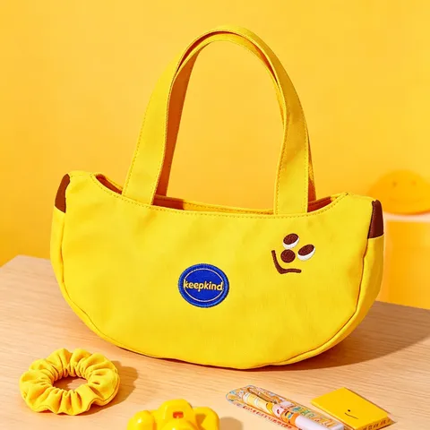 Cute Banana Shaped Canvas Handbag For Women Fresh Embroidery Tote Bag Magnetic Buckle Casual Daily Commute Carrying Gift Bag