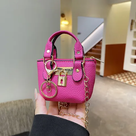 Bolsos Bandolera Mini Bolso Tote para Niños Estilo Coreano Cuero PU Patrón Lichi Cuadrado con Cadena y Cierre Decorativo