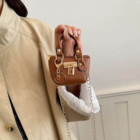 Bolsos Bandolera Mini Bolso Tote para Niños Estilo Coreano Cuero PU Patrón Lichi Cuadrado con Cadena y Cierre Decorativo