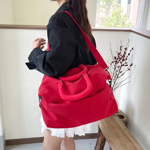 Large Capacity Nylon Travel Gym Bag Foldable Thick Shoulder Duffel Bag Unisex Sports Training Handbag Short Distance Overnight Bag