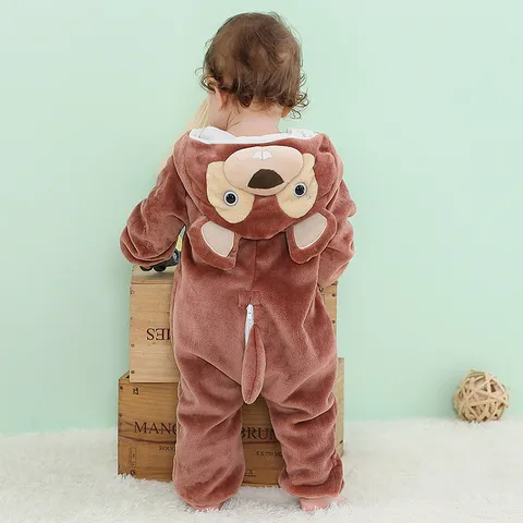 Baby Animal Romper Fleece Hooded Jumpsuit Cute Cartoon Cosplay Pajamas Infant Boys Girls Onesie Winter Clothes
