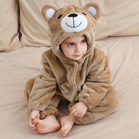 Baby Strampler Süßer Bär Mit Kapuze Fleece Jumpsuit Kleinkind Winter Warmer Langarm Anzug