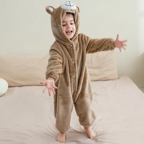 Baby Strampler Süßer Bär Mit Kapuze Fleece Jumpsuit Kleinkind Winter Warmer Langarm Anzug