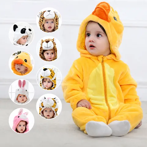 Baby Flannel Jumpsuit Cute Animal Hooded Romper Newborn Warm Winter Infant Rompers Toddler Boy Girl Sleepwear Clothes