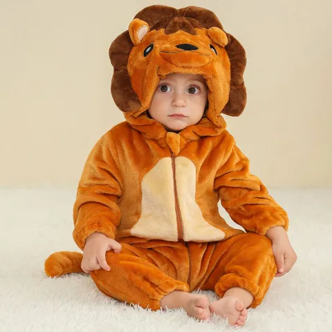 Baby Flannel Animal Romper Cute Cartoon Hooded Zipper Jumpsuit Winter Warm Infant Baby Clothing Playsuit