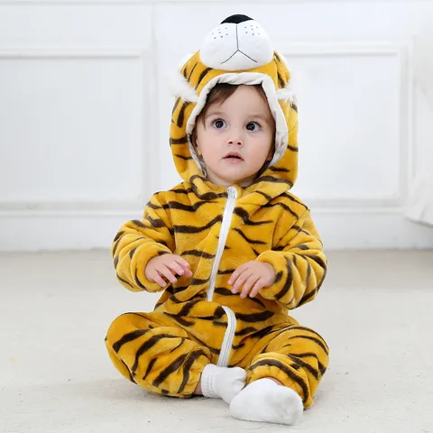 Baby Flannel Jumpsuit Cute Animal Hooded Romper Newborn Warm Winter Infant Rompers Toddler Boy Girl Sleepwear Clothes