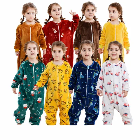 Kids Flannel Cartoon Romper Christmas Theme Baby Sleepwear Cute Animal Thermal Jumpsuit Toddler Home Clothes