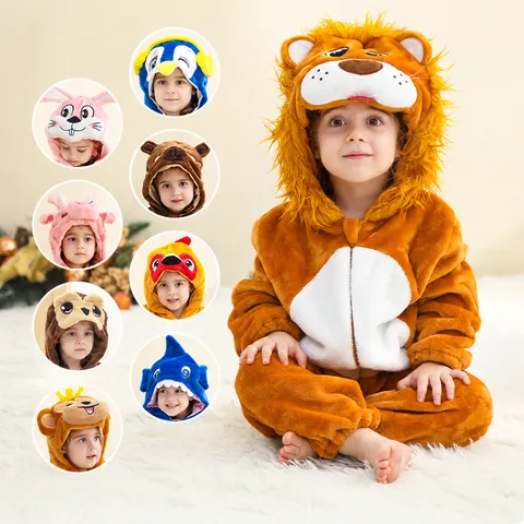 Bebé Franela Animal Mameluco Lindo Dibujos Animados Con Capucha Monos Invierno Cálido Pijama