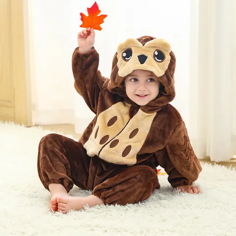 Infant Baby Flannel Animal Onesie Romper Cute Cartoon Hooded Jumpsuit Newborn Winter Warm Sleepwear